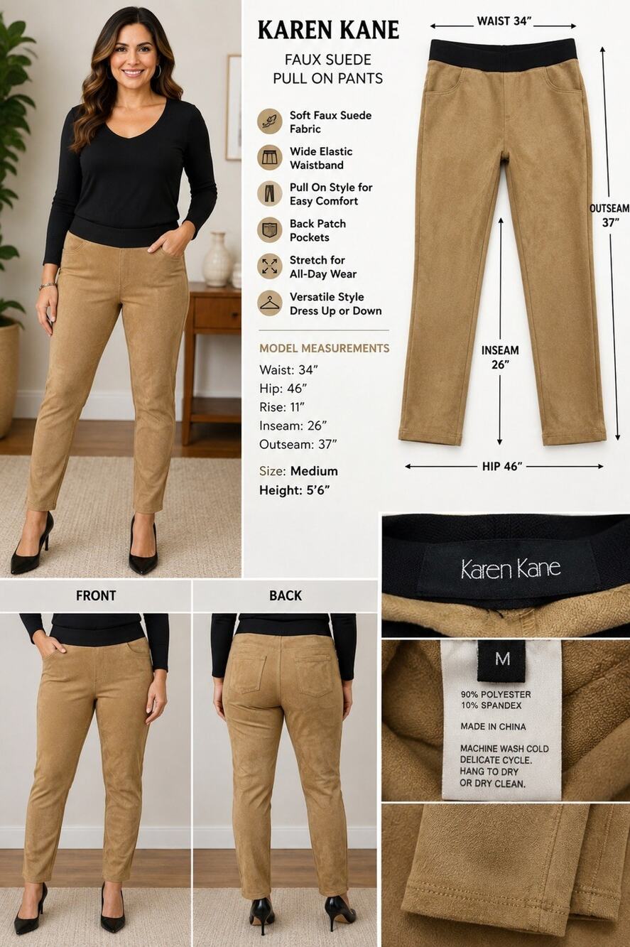 Karen Kane Women’s Faux Suede Pull-On Leggings Pants Beige Solid Size M